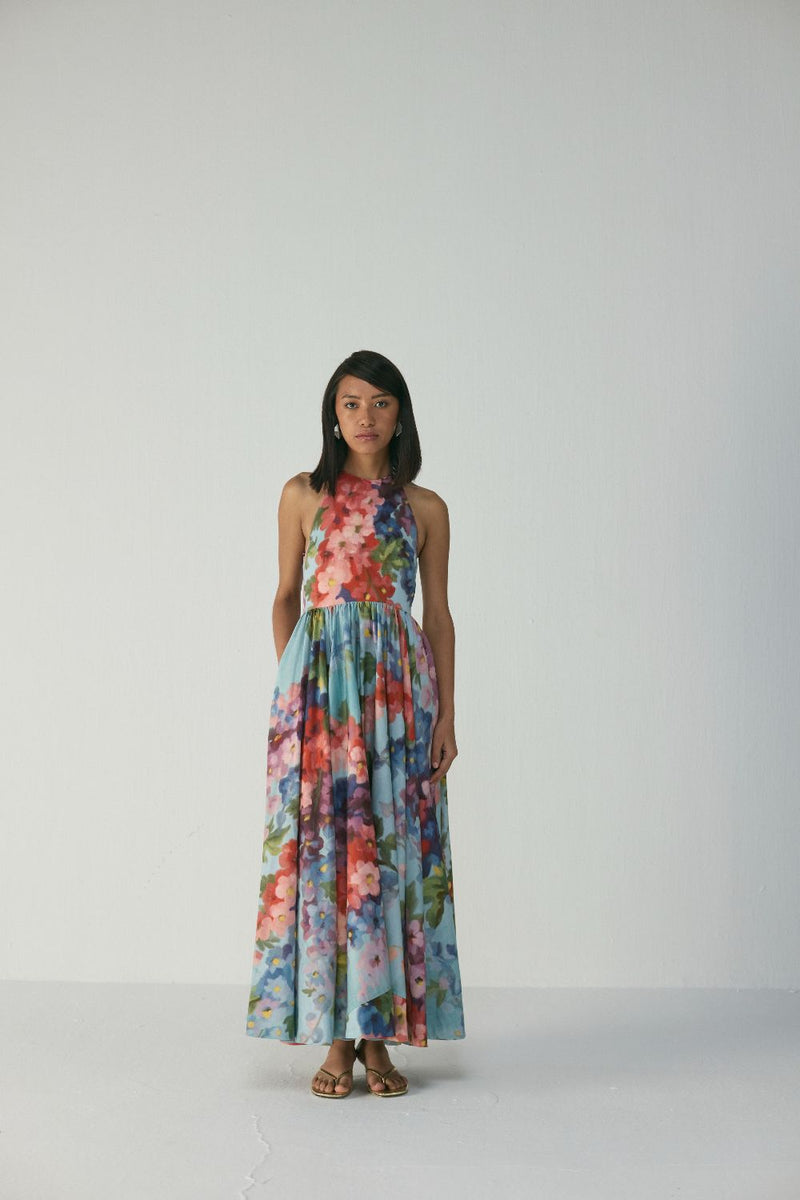 DARLINGTON HALTER NECK DRESS satin by Yam in multi color for women in Singapore