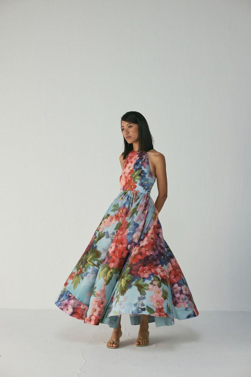 DARLINGTON HALTER NECK DRESS satin by Yam in multi color for women in Singapore