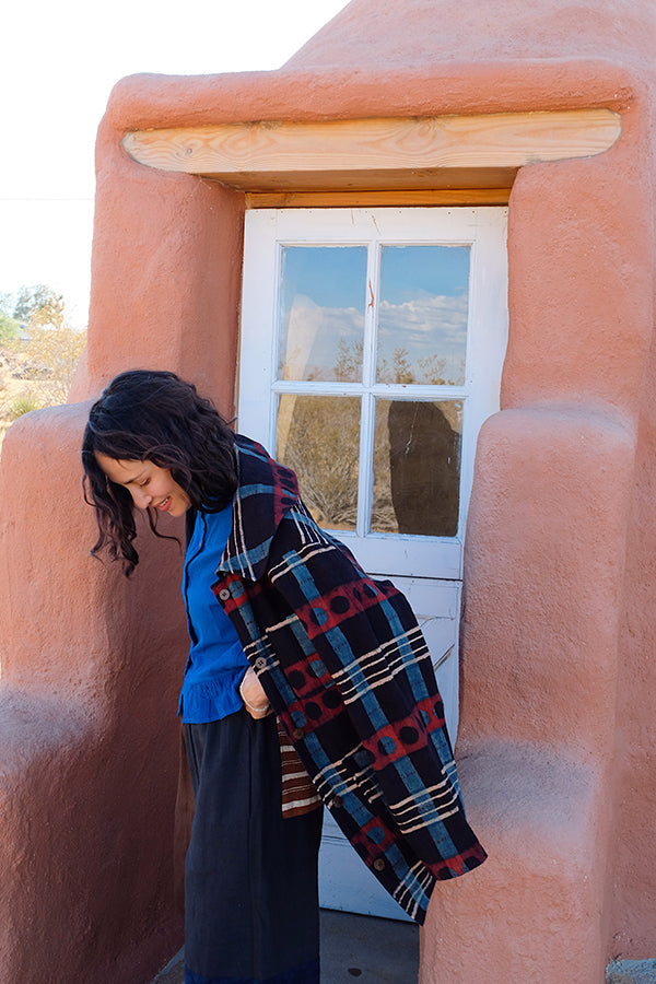 Dawn Chorus Duster Jacket hand-woven khadi cotton jacket/overlay by World of Crow in multi-color for women in Singapore