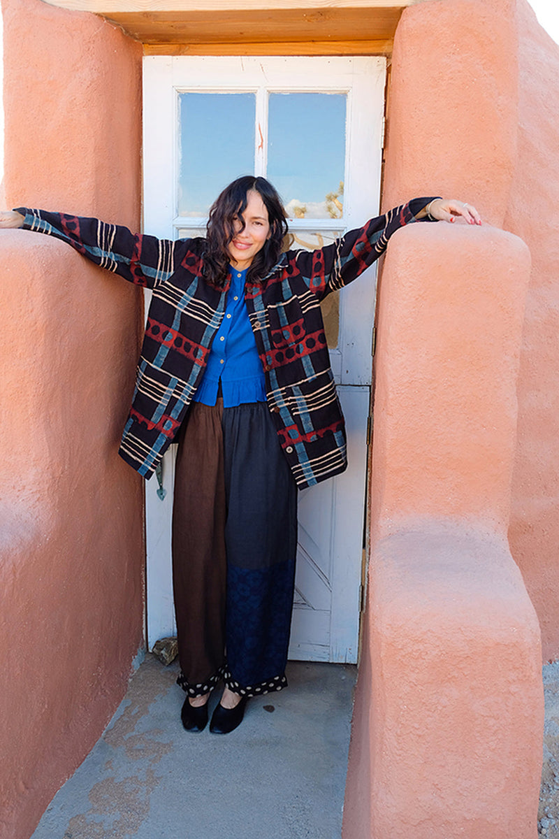 Dawn Chorus Duster Jacket hand-woven khadi cotton jacket/overlay by World of Crow in multi-color for women in Singapore