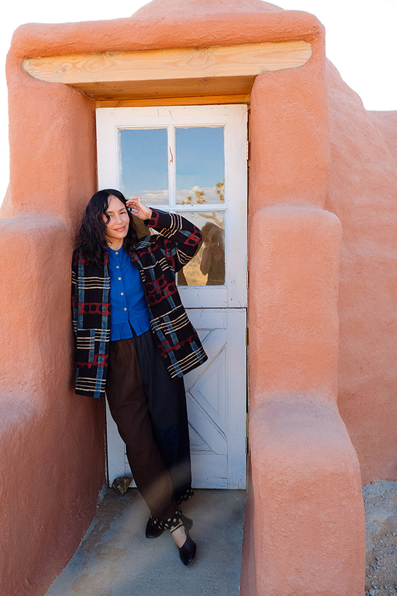 Dawn Chorus Duster Jacket hand-woven khadi cotton jacket/overlay by World of Crow in multi-color for women in Singapore