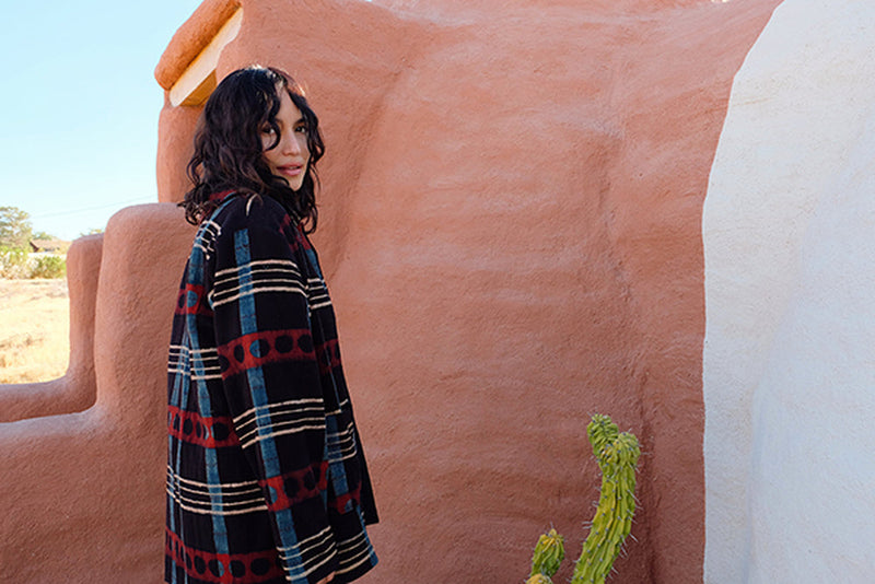 Dawn Chorus Duster Jacket hand-woven khadi cotton jacket/overlay by World of Crow in multi-color for women in Singapore