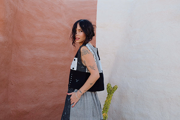 Dawn Chorus Top-Monochrome handwoven cotton top/shirt by World of Crow in multi-color for women in Singapore