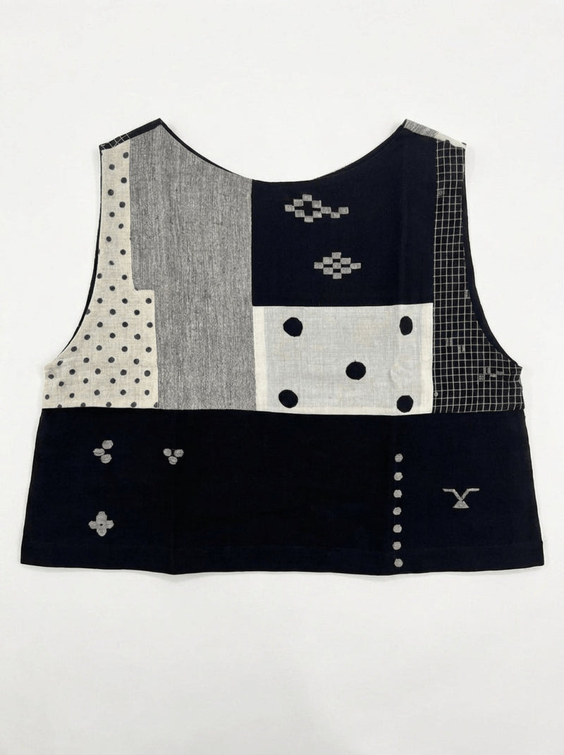 Dawn Chorus Top-Monochrome handwoven cotton top/shirt by World of Crow in multi-color for women in Singapore