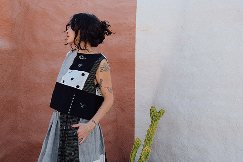 Dawn Chorus Top-Monochrome handwoven cotton top/shirt by World of Crow in multi-color for women in Singapore