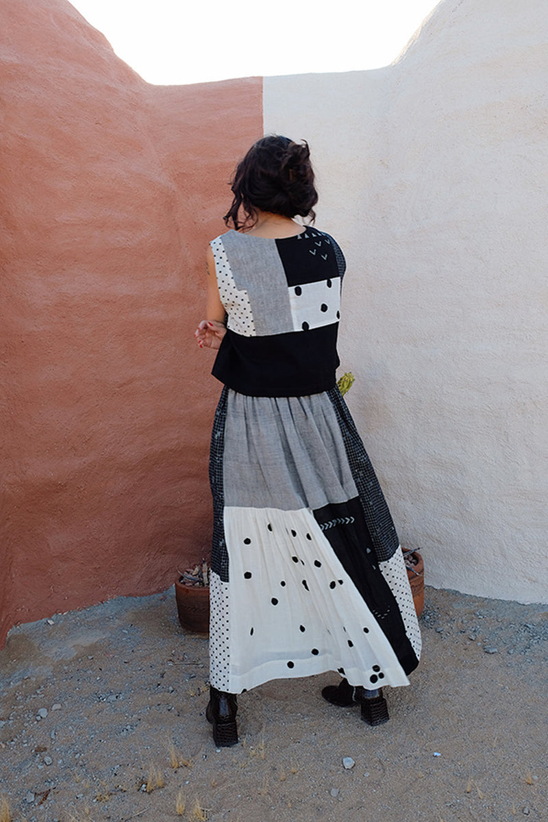 Dawn Chorus Top-Monochrome handwoven cotton top/shirt by World of Crow in multi-color for women in Singapore