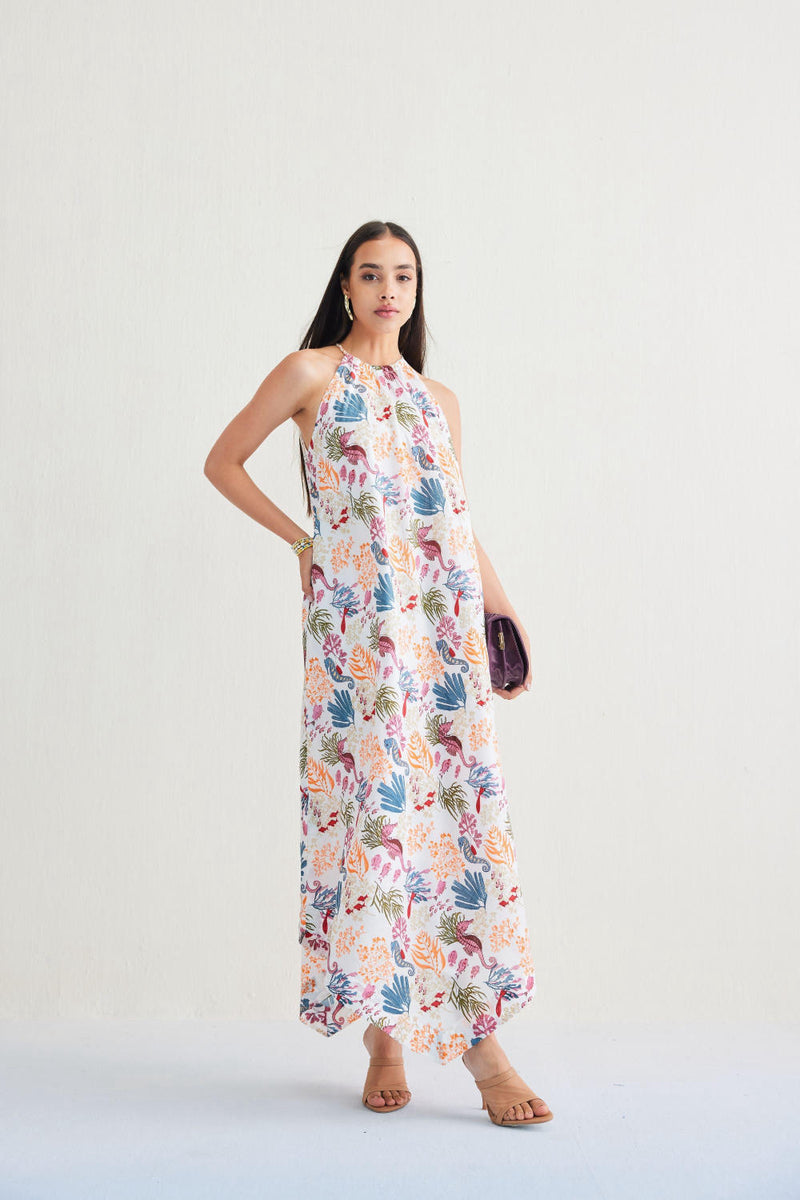Deep Sea Lyocell Halter Maxi Dress