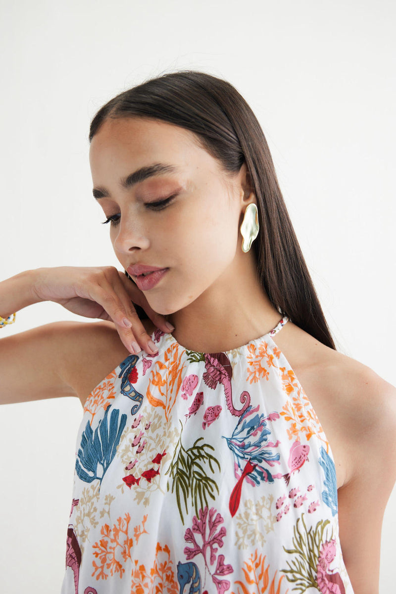 Deep Sea Lyocell Halter Maxi Dress