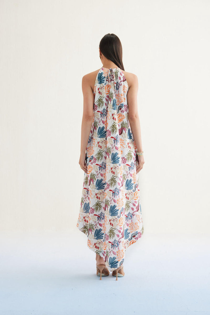 Deep Sea Lyocell Halter Maxi Dress