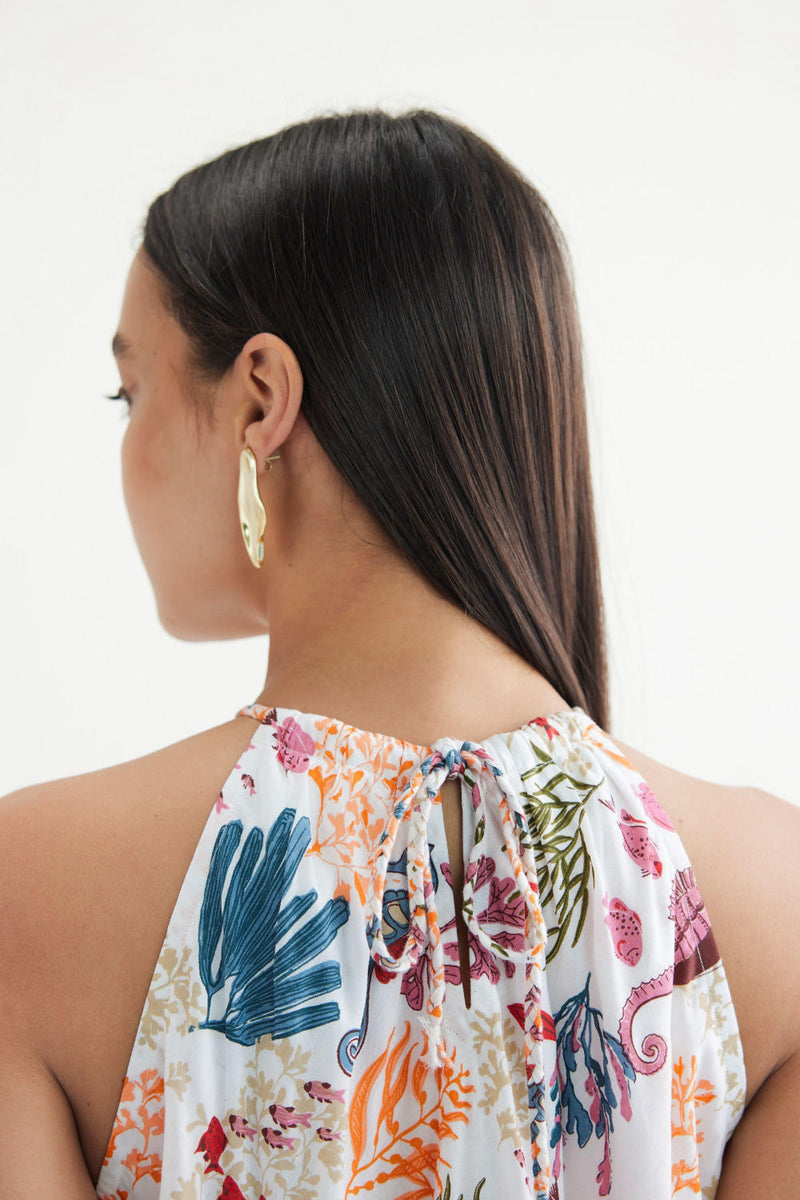 Deep Sea Lyocell Halter Maxi Dress