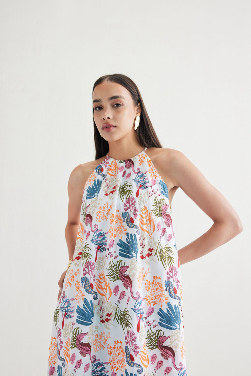 Deep Sea Lyocell Halter Maxi Dress