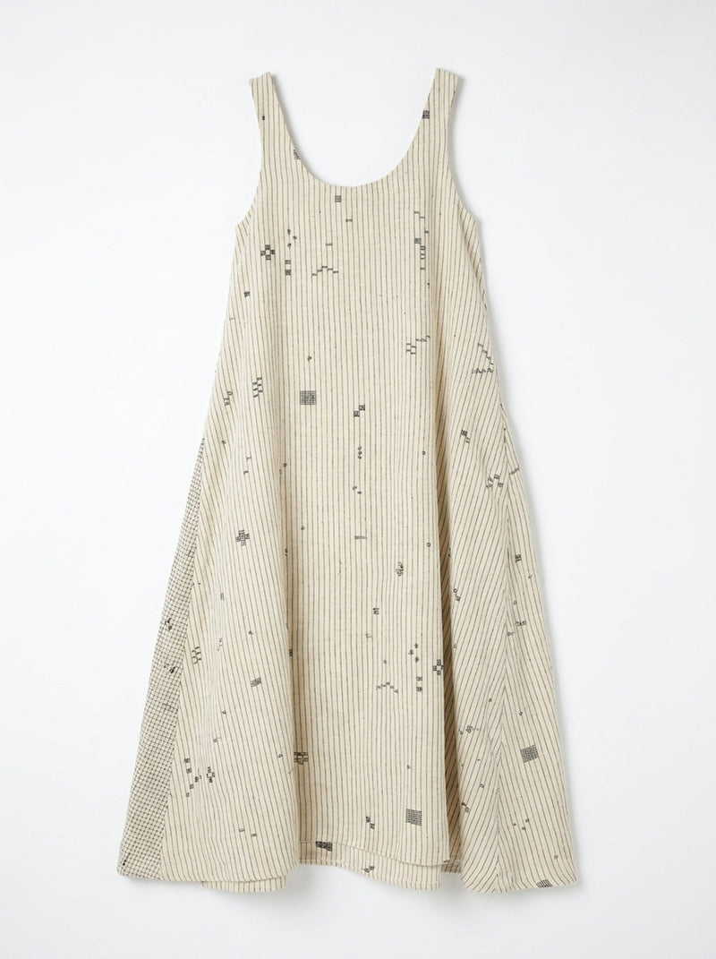 Desert Rhythm Midi Dress-Fine stripe cotton jamdani dress by World of Crow in white for women in Singapore