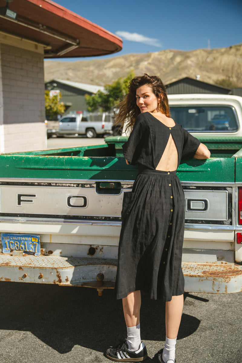 Desert Open Back Dress — Bloom cotton by World of Crow in black color for women in Singapore