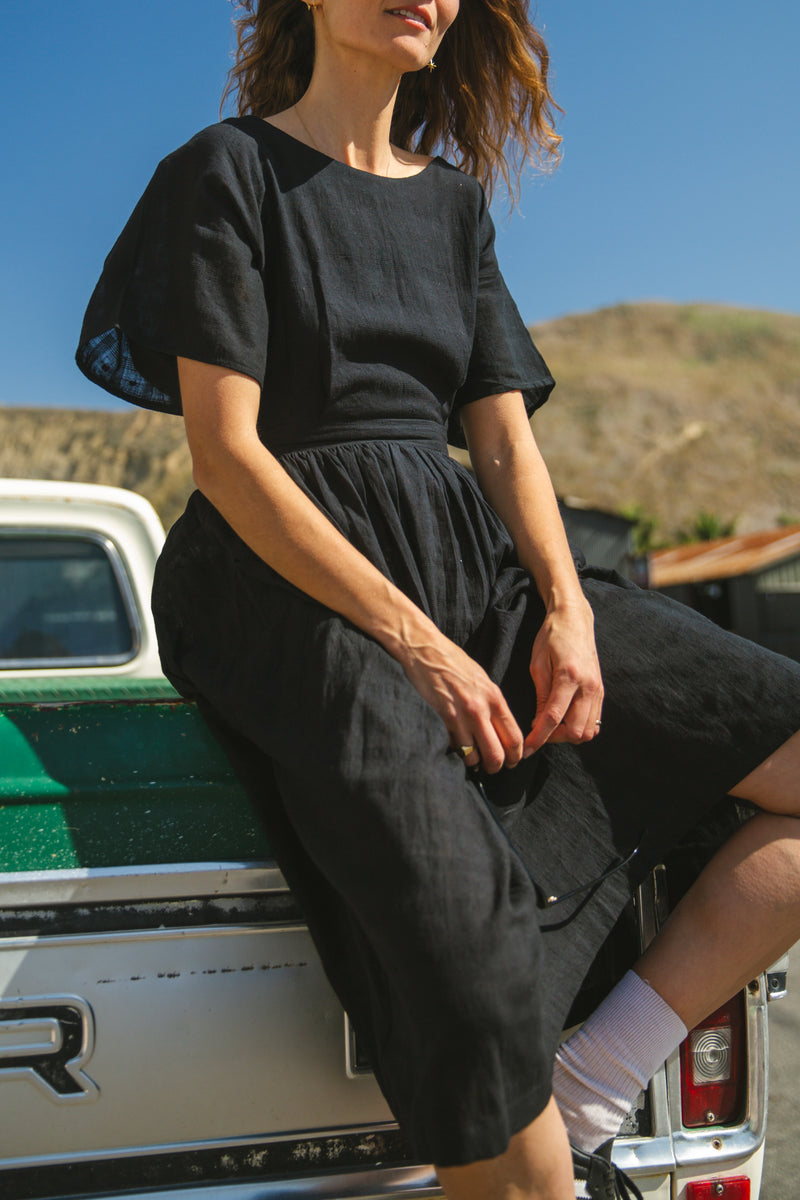 Desert Open Back Dress — Bloom cotton by World of Crow in black color for women in Singapore