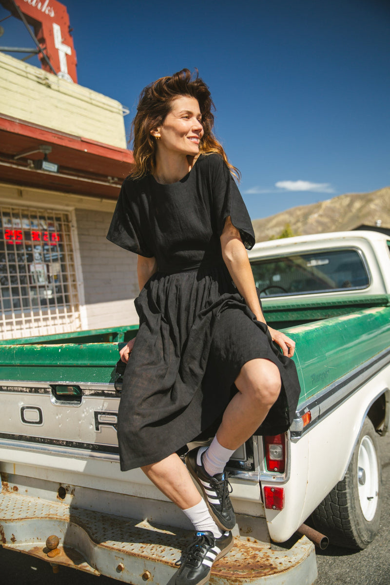 Desert Open Back Dress — Bloom cotton by World of Crow in black color for women in Singapore