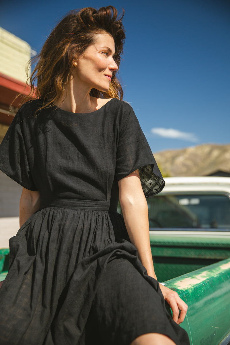 Desert Open Back Dress — Bloom cotton by World of Crow in black color for women in Singapore