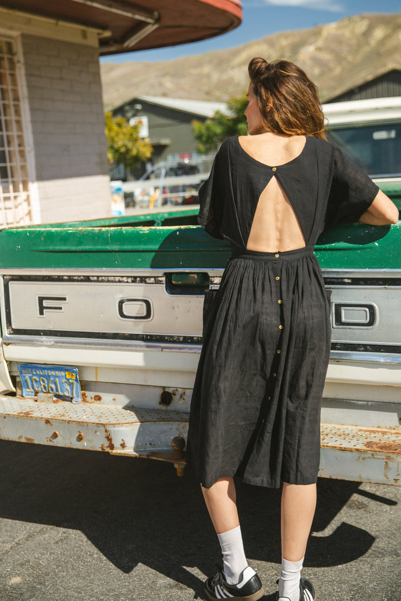 Desert Open Back Dress — Bloom cotton by World of Crow in black color for women in Singapore