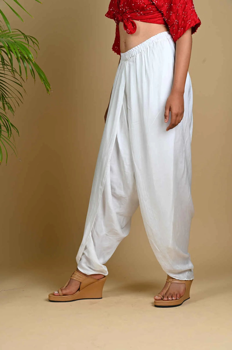 DHOTI PANTS-WHITE silk by Dyelogue in white color for women in Singapore