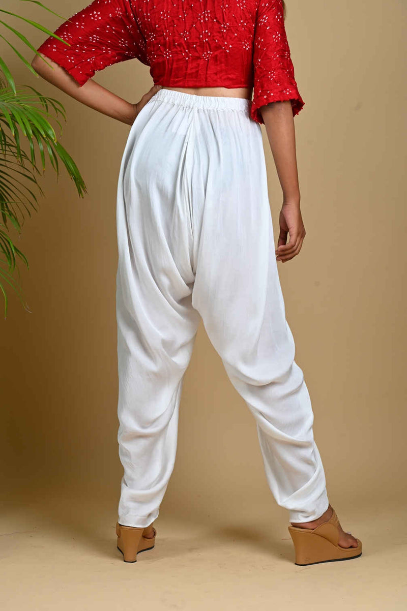 DHOTI PANTS-WHITE silk by Dyelogue in white color for women in Singapore