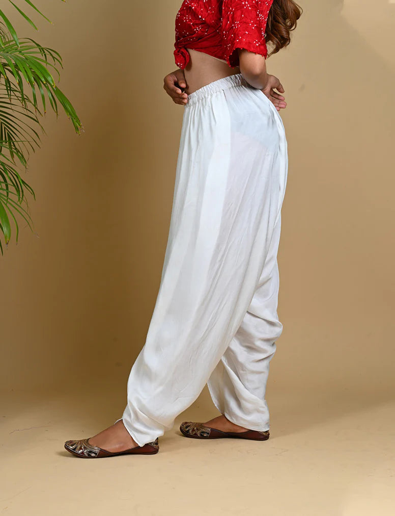 DHOTI PANTS-WHITE silk by Dyelogue in white color for women in Singapore