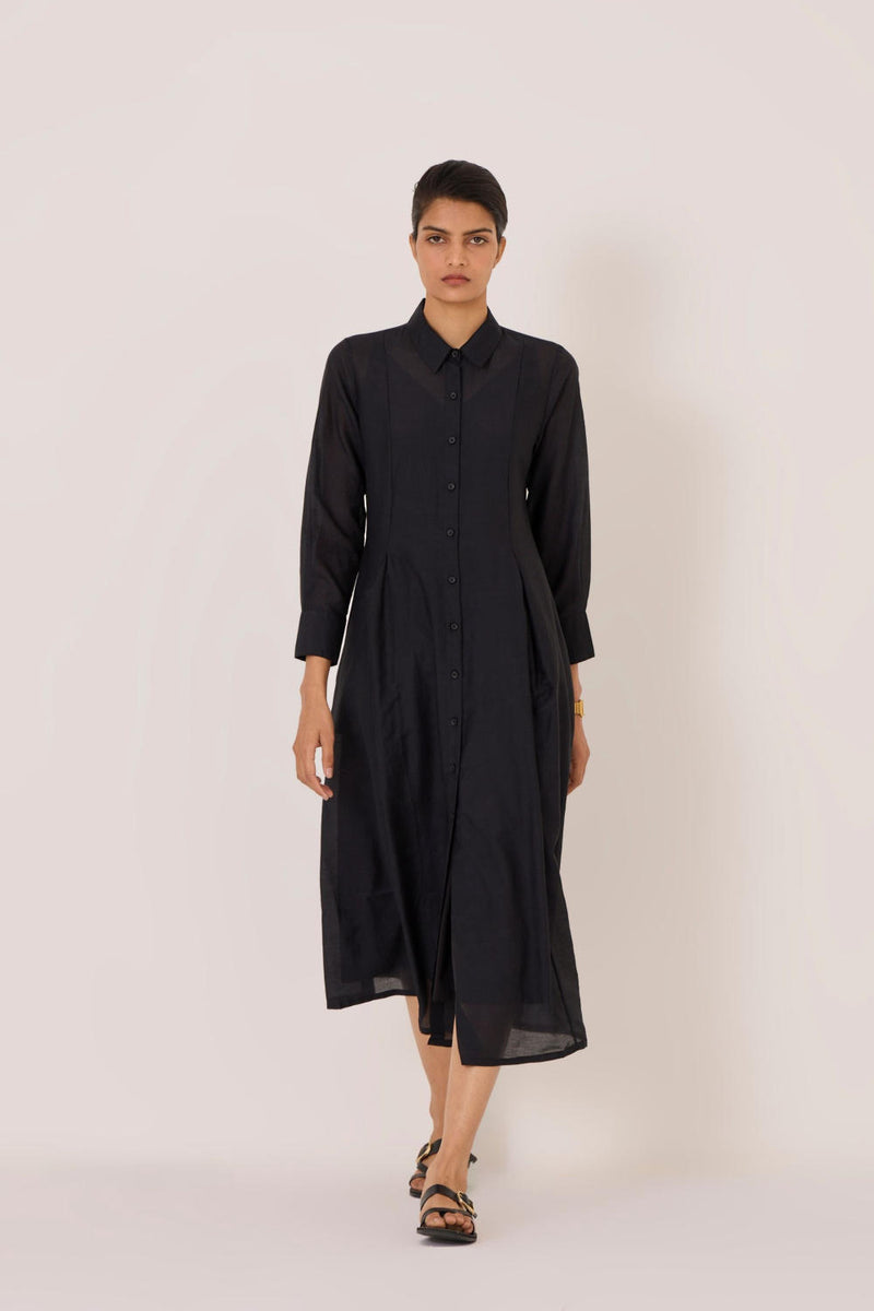 Dilipa Black Button Down Dress cotton by The Summer House in black color for women in Singapore