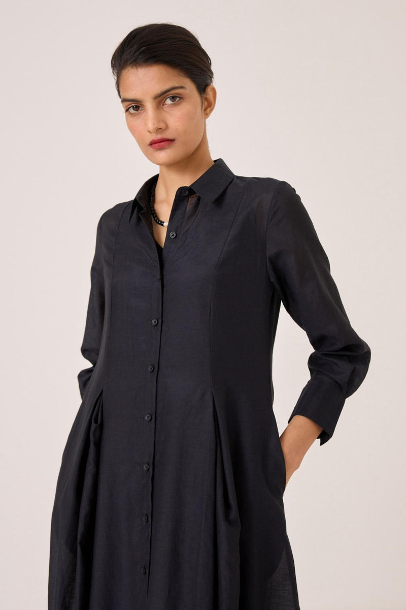 Dilipa Black Button Down Dress cotton by The Summer House in black color for women in Singapore