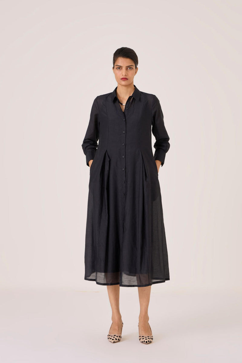 Dilipa Black Button Down Dress cotton by The Summer House in black color for women in Singapore