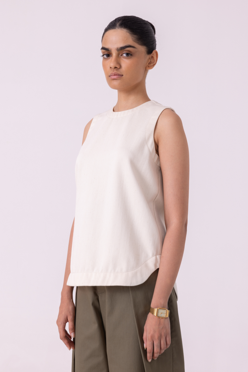 Dorothy Off White Handwoven Denim Top khadi denim by The Summer House for women in Singapore