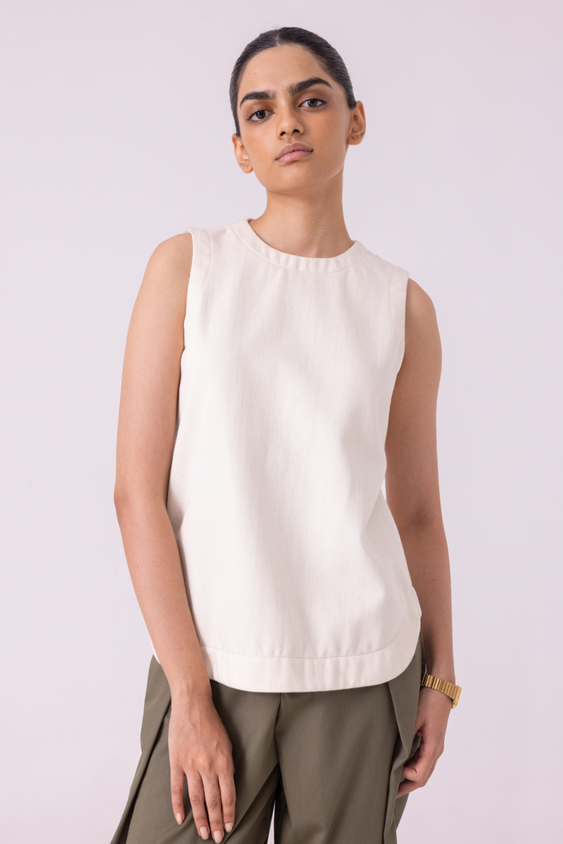 Dorothy Off White Handwoven Denim Top khadi denim by The Summer House for women in Singapore