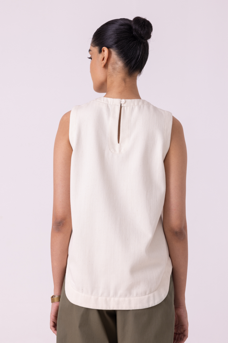 Dorothy Off White Handwoven Denim Top khadi denim by The Summer House for women in Singapore
