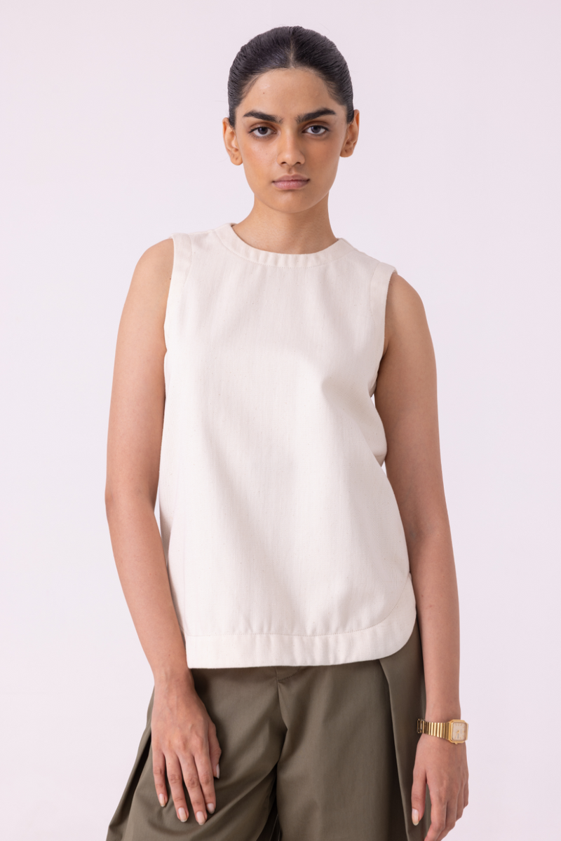 Dorothy Off White Handwoven Denim Top khadi denim by The Summer House for women in Singapore