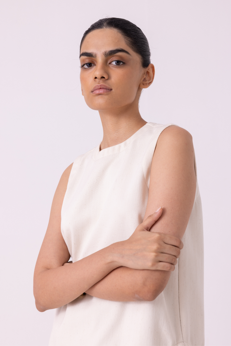 Dorothy Off White Handwoven Denim Top khadi denim by The Summer House for women in Singapore