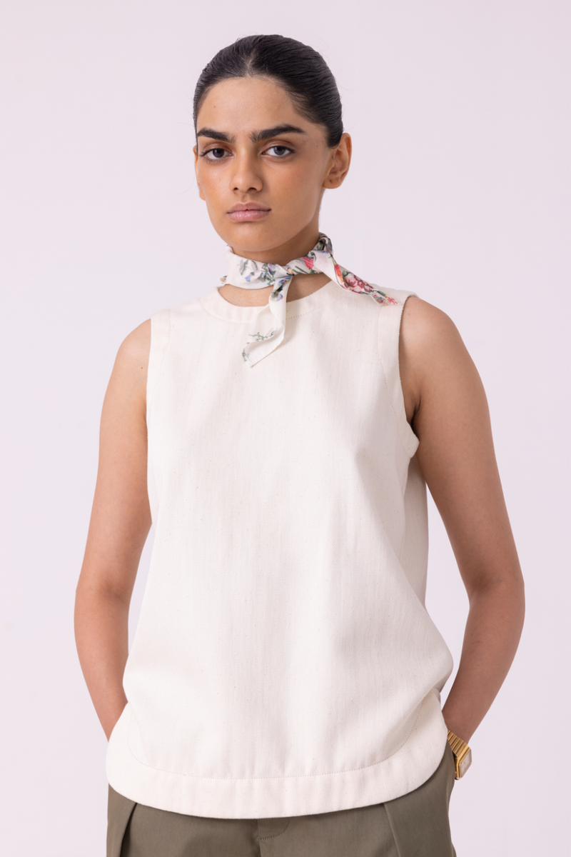 Dorothy Off White Handwoven Denim Top khadi denim by The Summer House for women in Singapore