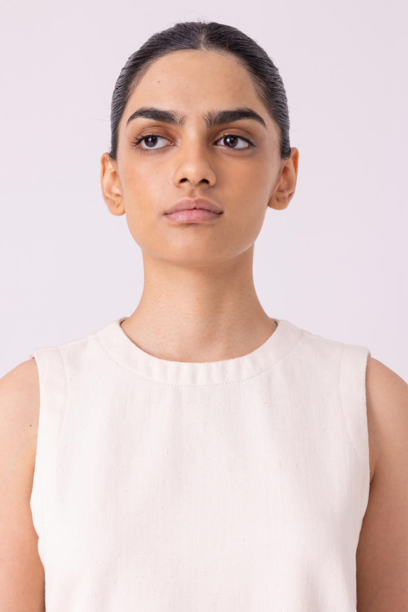 Dorothy Off White Handwoven Denim Top khadi denim by The Summer House for women in Singapore