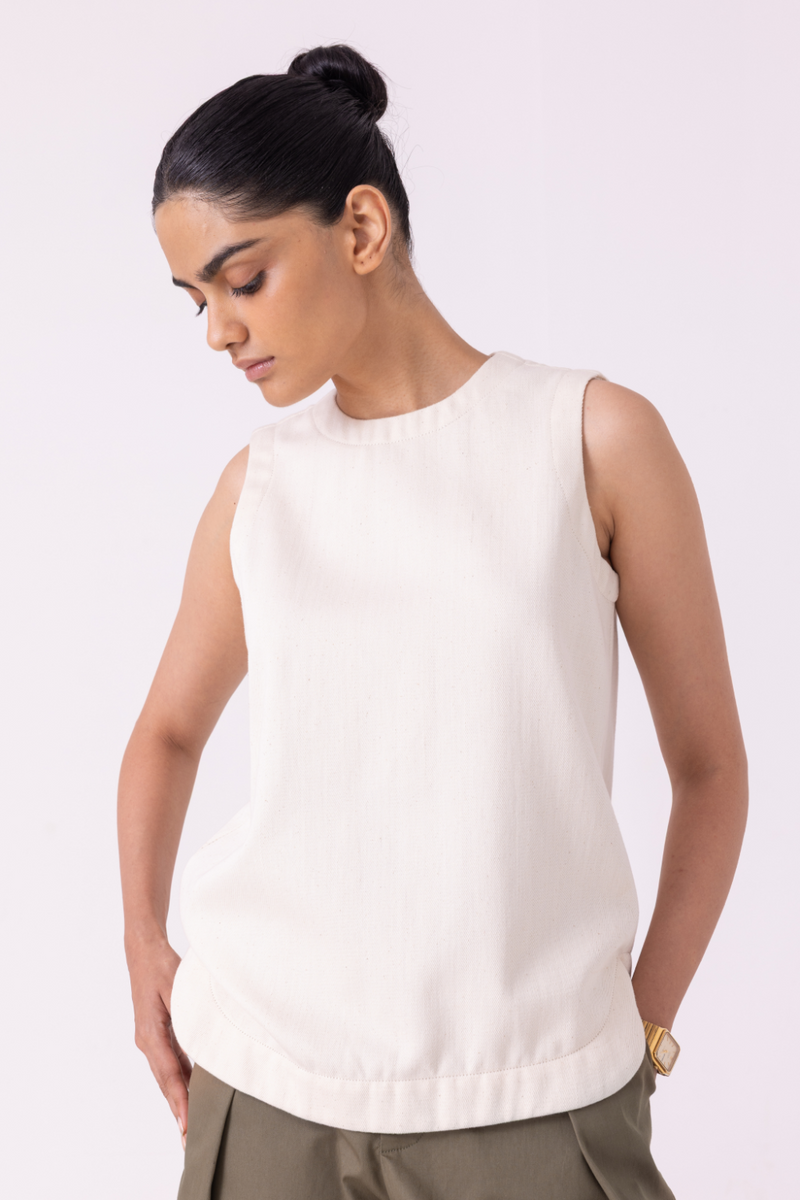 Dorothy Off White Handwoven Denim Top khadi denim by The Summer House for women in Singapore