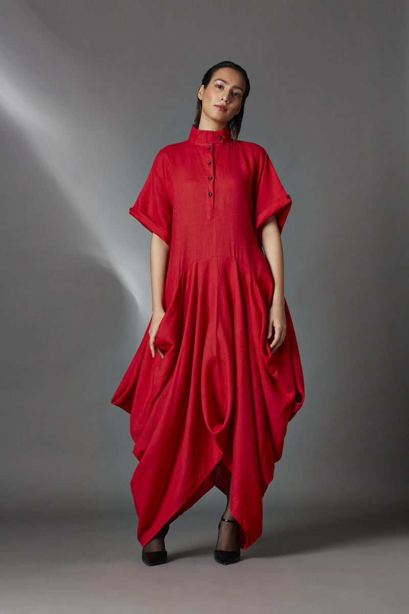 Dove Dress-Red linen by Chola in red color for women in Singapore
