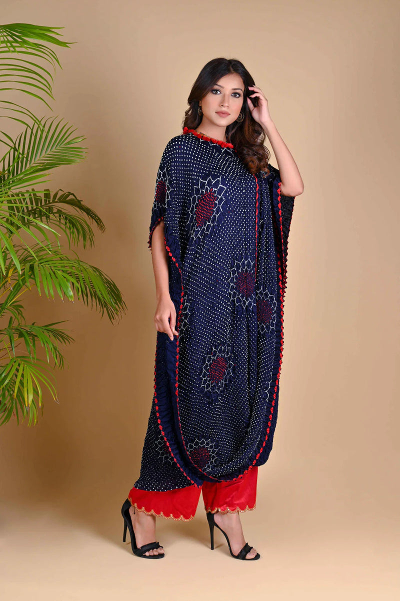 DRAPE DRESS - VALLEY OF FLOWERS-INDIGO BLUE silk by Dyelogue in blue color for women in Singapore