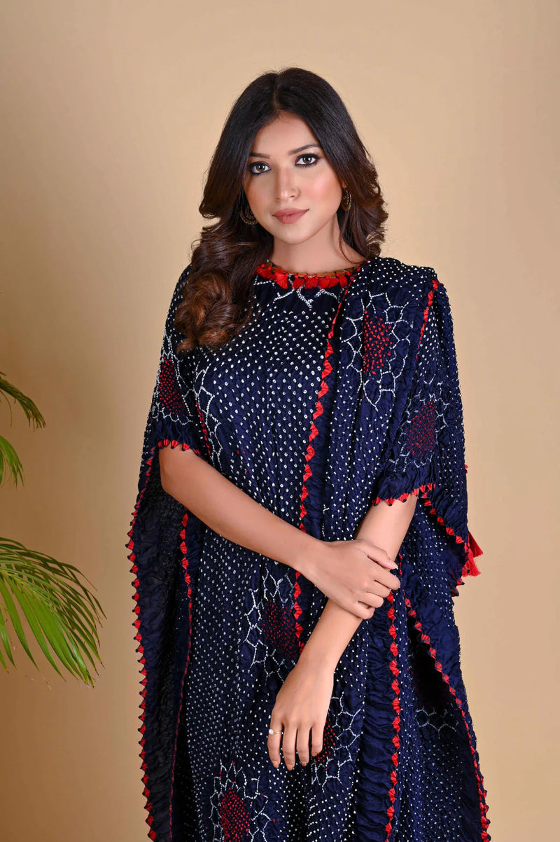 DRAPE DRESS - VALLEY OF FLOWERS-INDIGO BLUE silk by Dyelogue in blue color for women in Singapore