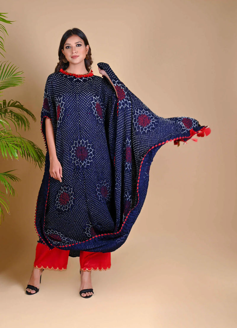 DRAPE DRESS - VALLEY OF FLOWERS-INDIGO BLUE silk by Dyelogue in blue color for women in Singapore