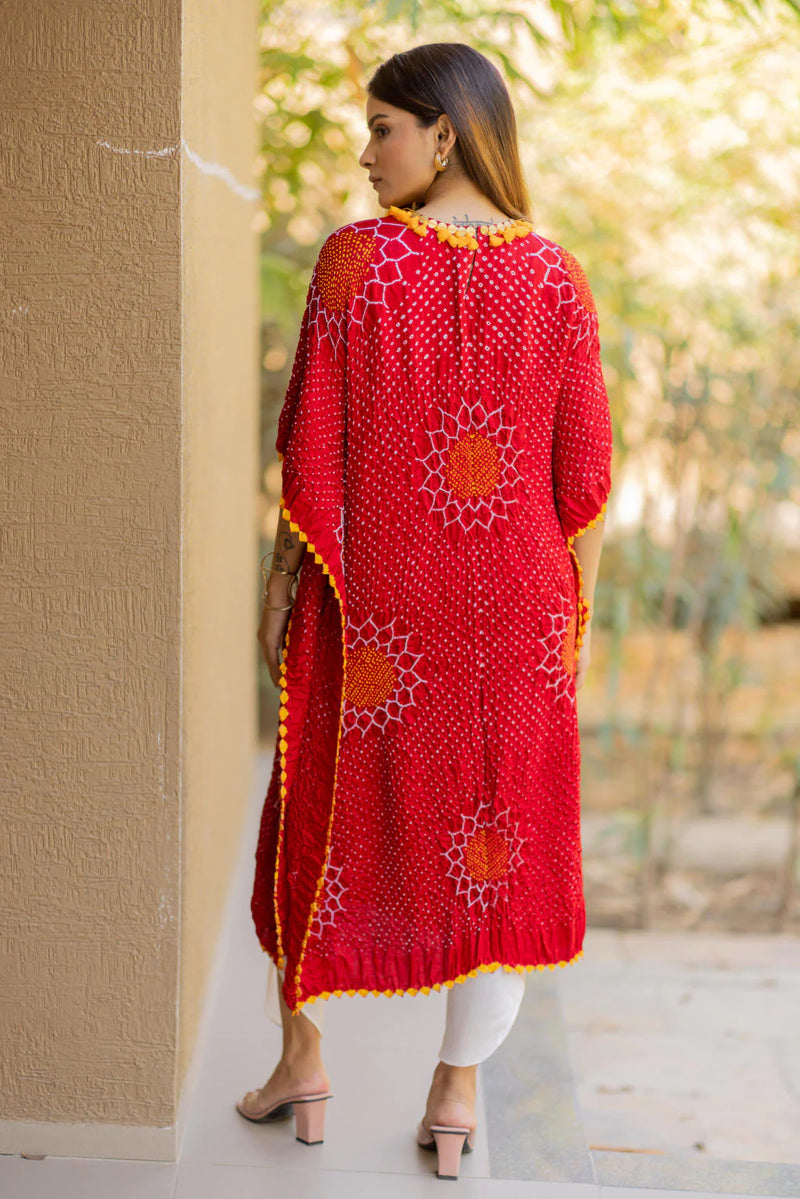 VALLEY OF FLOWERS KAFTAN-RED silk by Dyelogue in red color for women in Singapore
