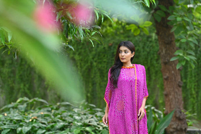 DRAPE DRESS - VALLEY OF FLOWERS-PINK silk by Dyelogue in pink color for women in Singapore