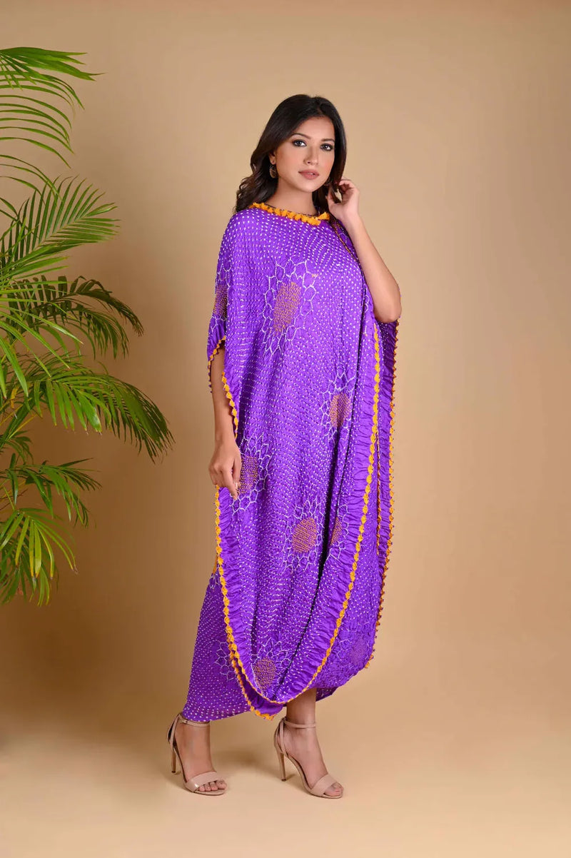 DRAPE DRESS - VALLEY OF FLOWERS-LAVENDER silk by Dyelogue for women in Singapore