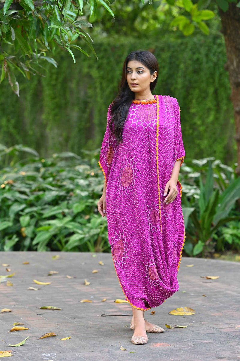 DRAPE DRESS - VALLEY OF FLOWERS-PINK silk by Dyelogue in pink color for women in Singapore