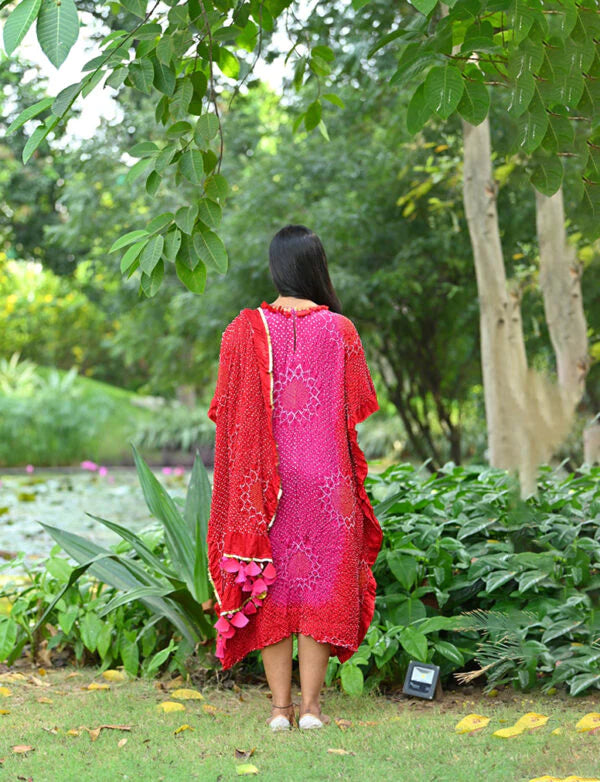 DRAPE DRESS - VALLEY OF FLOWERS-PINK RED SHADED silk by Dyelogue in pink color for women in Singapore