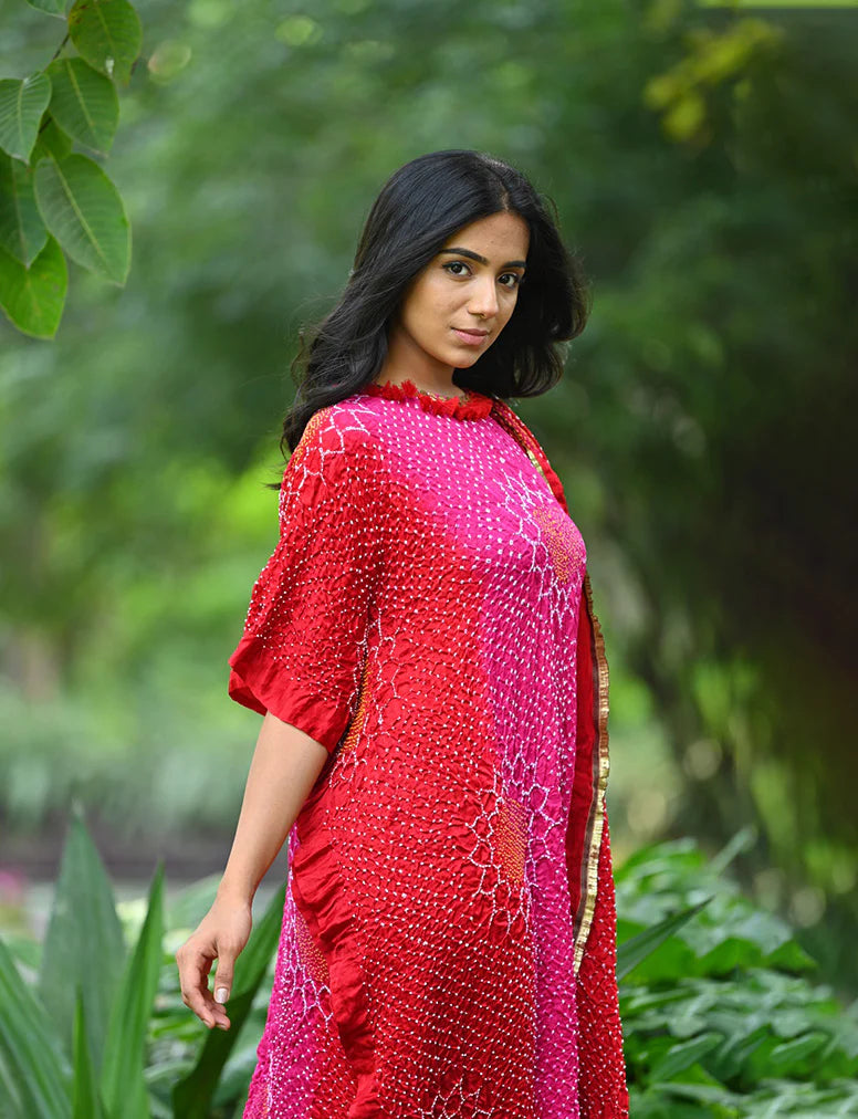 DRAPE DRESS - VALLEY OF FLOWERS-PINK RED SHADED silk by Dyelogue in pink color for women in Singapore