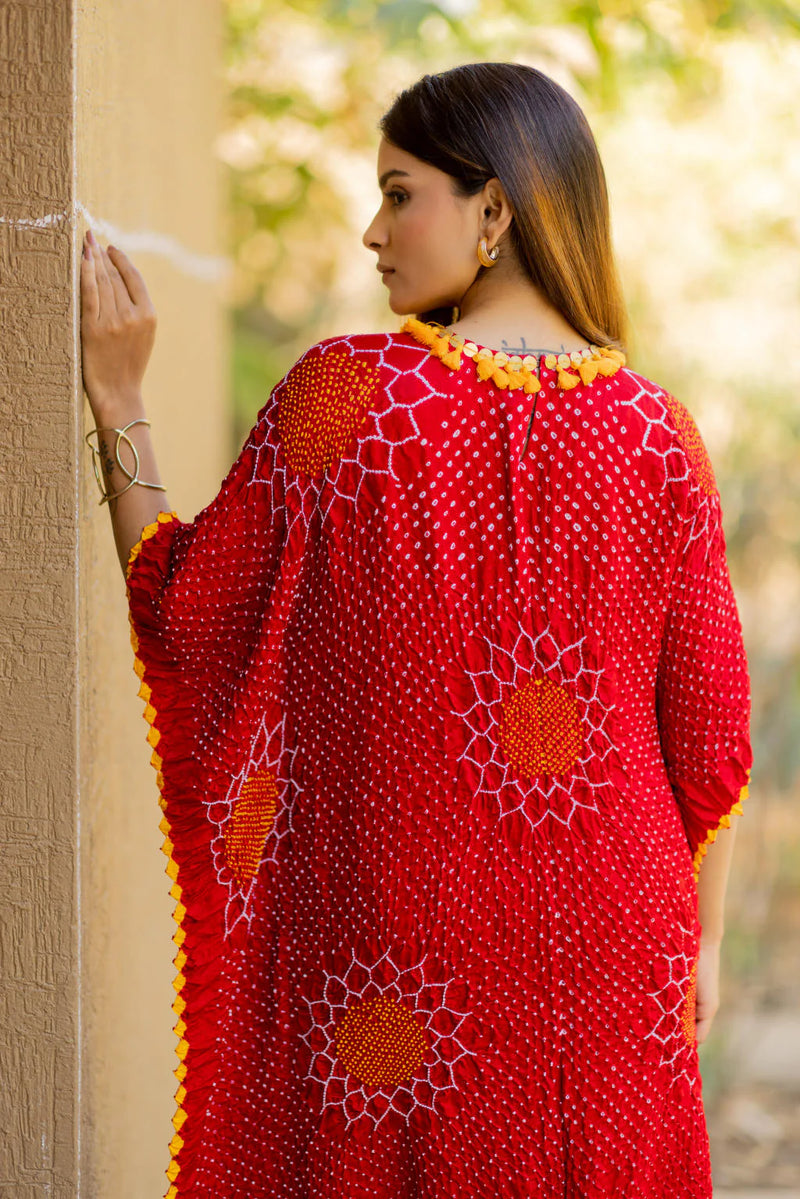 VALLEY OF FLOWERS KAFTAN-RED silk by Dyelogue in red color for women in Singapore