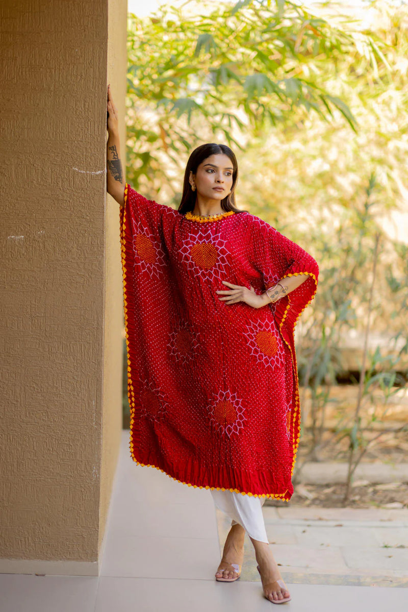 VALLEY OF FLOWERS KAFTAN-RED silk by Dyelogue in red color for women in Singapore