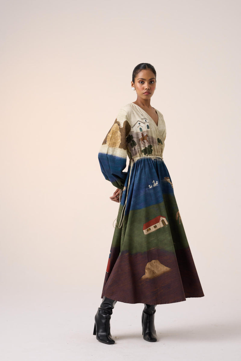 DRAWSTRING DRESS -VILLAGE PRINT cotton by CORD for women in Singapore