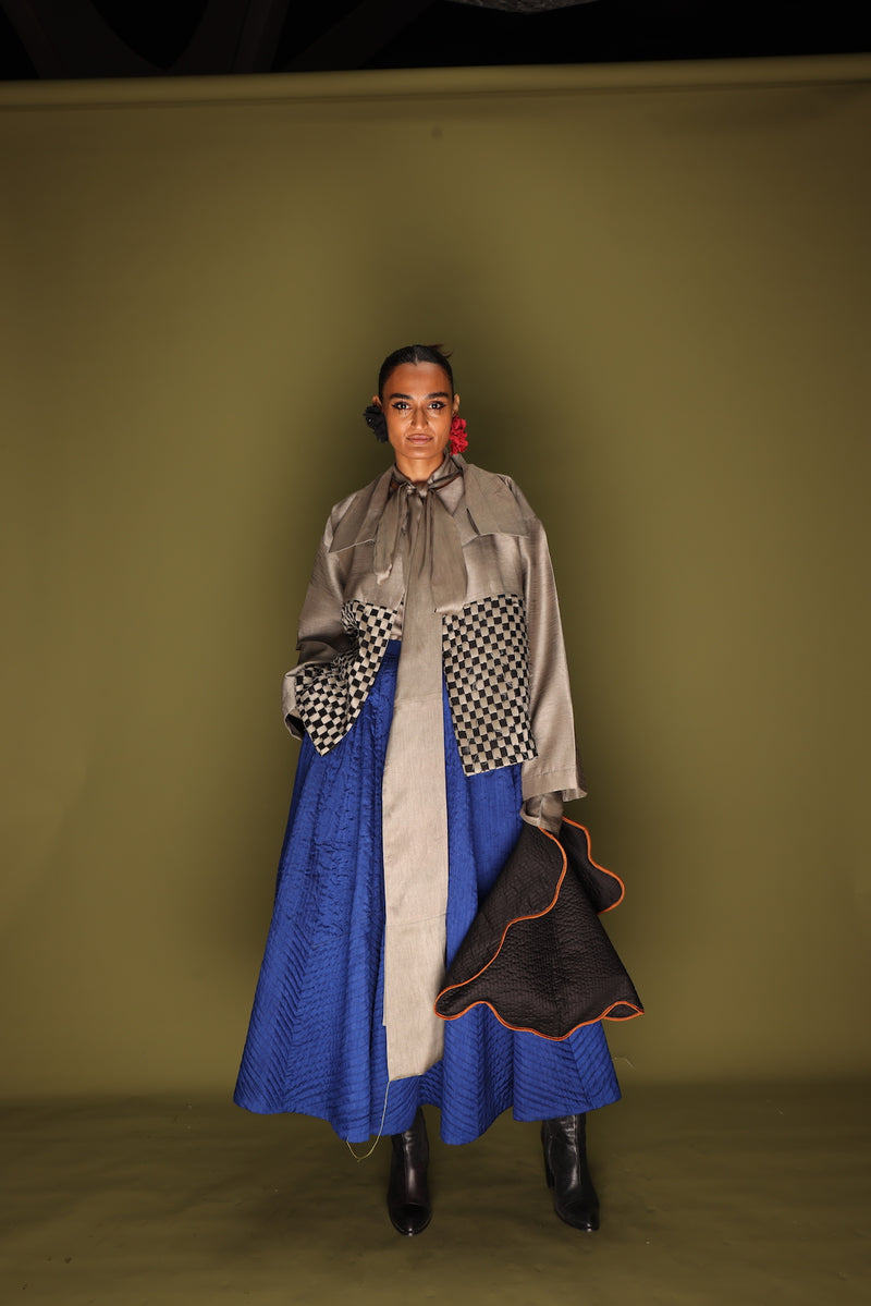 Drift Overlay-Grey + Black mysore silk jackets and overlays by Stoique in grey, black for women in Singapore