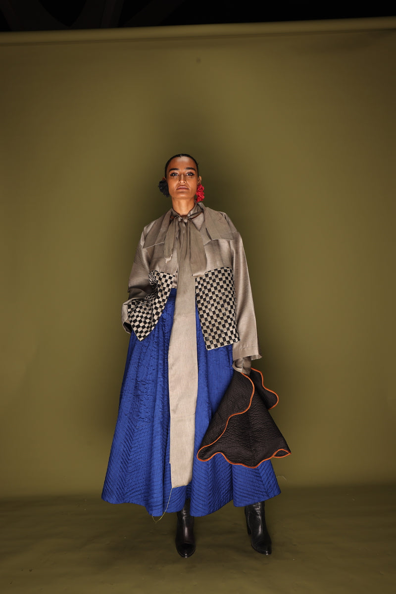 Drift Overlay-Grey + Black mysore silk jackets and overlays by Stoique in grey, black for women in Singapore